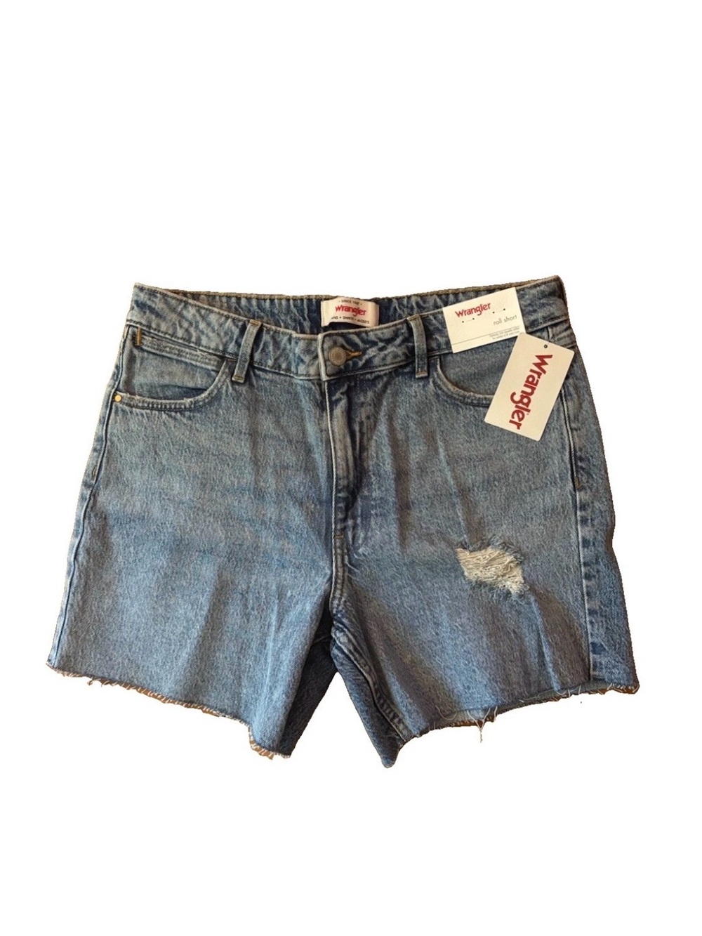 NWT Wrangler Roll Raw Hem Light Blue Washed Denim Shorts - 6/28 - Picture 2 of 8